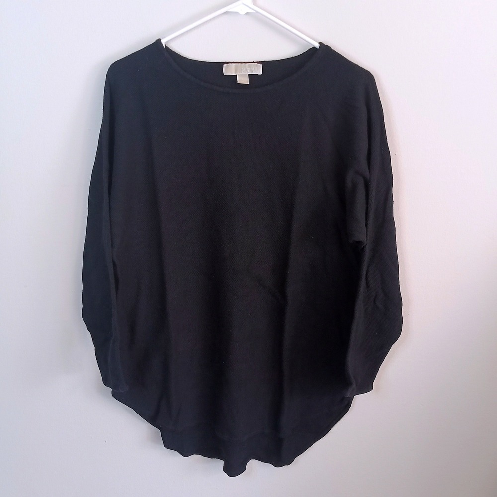 Michael Kors Pullover Women L Black Good Textured Knit Dolman High-Low Hem